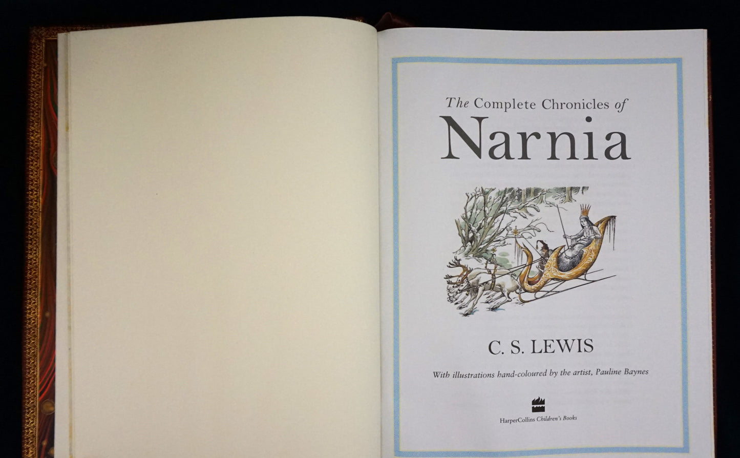 The Complete Chronicles of Narnia by C.S. Lewis, Illustrated by Pauline Baynes, Leather bound book