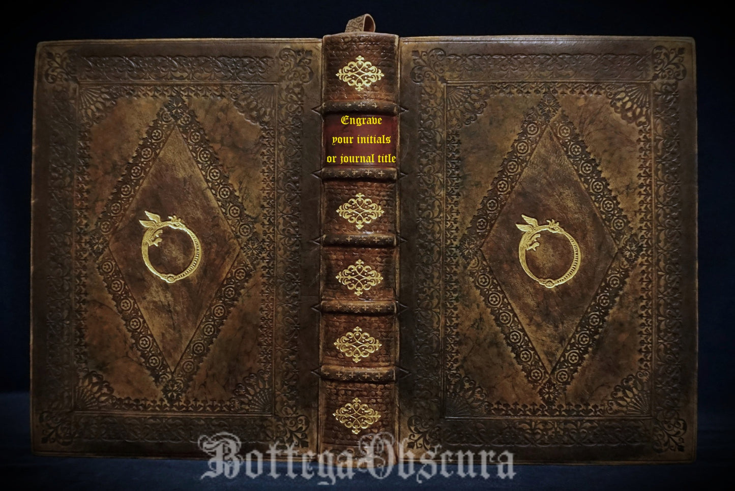 Uroboros journal, Leather bound large journal, Hand sewn and hand bound journal, Personalized journal