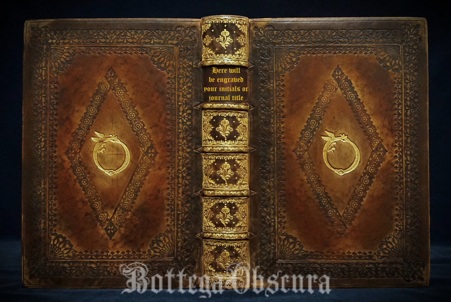 Uroboros journal, Leather bound large journal, Hand sewn and hand bound journal, Personalized journal