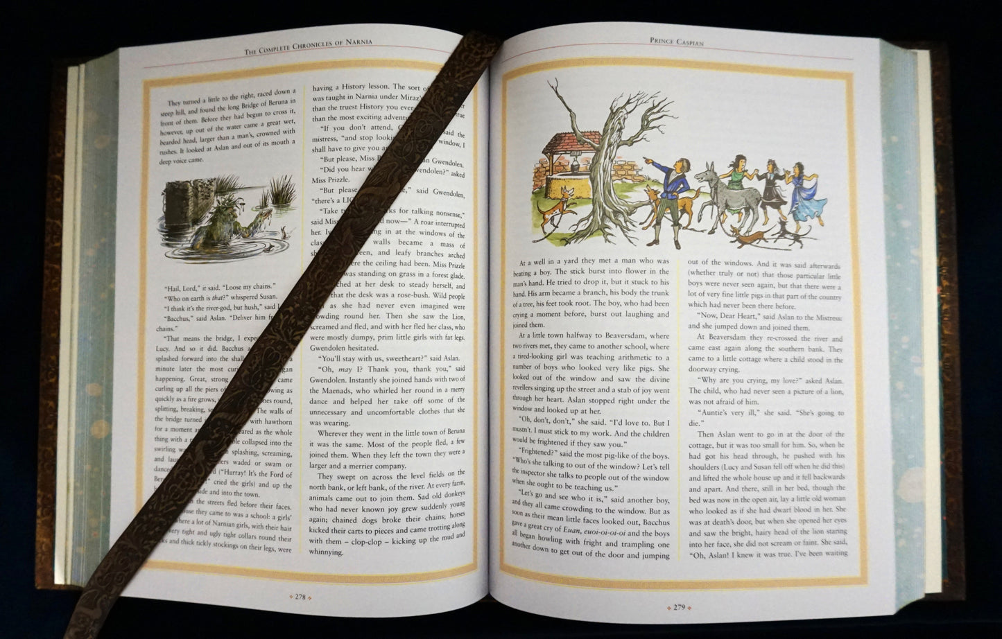 The Complete Chronicles of Narnia by C.S. Lewis, Illustrated by Pauline Baynes — Hand-Rebound Leather-Bound Book