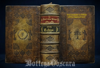 The Lord of the Rings, Hand sewn and hand bound book, Illustrated by J.R.R Tolkien, Customize it by engraving your surname or initials.