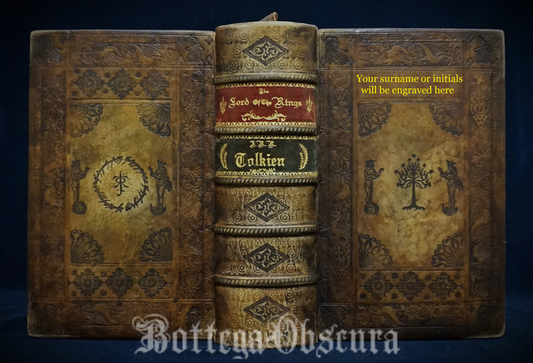 The Lord of the Rings, Hand sewn and hand bound book, Illustrated by J.R.R Tolkien, Customize it by engraving your surname or initials.