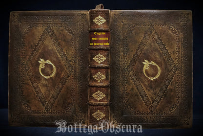 Uroboros journal, Leather bound large journal, Hand sewn and hand bound journal, Personalized journal